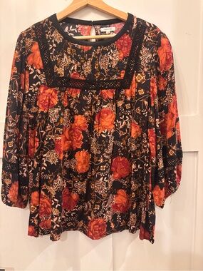 Maurices Black Tunic with Orange Floral Print